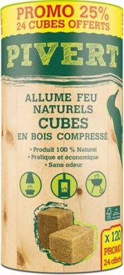 Cubes allume feu en bois compressé Pivert, 120 pièces