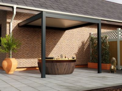 Pergola bioclimatique adossée motorisée aluminium Oviedo gris 3 x 3 m