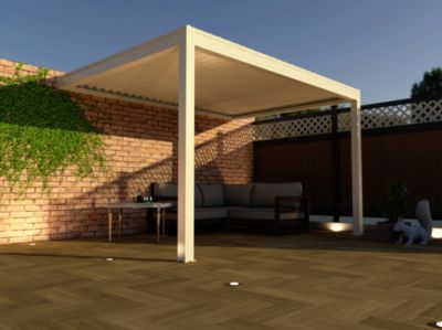 Pergola bioclimatique adossée motorisée aluminium Oviedo blanc 4,05 x 3 m