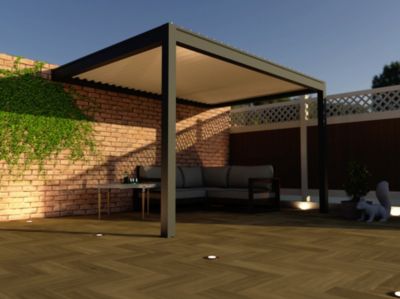 Pergola bioclimatique adossée motorisée aluminium Oviedo gris 4,05 x 3 m