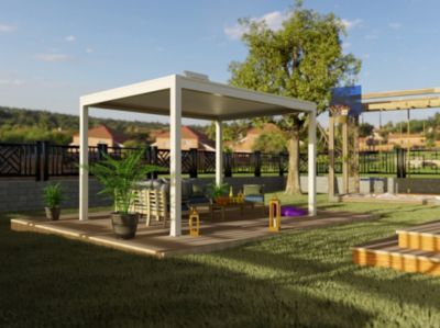 Pergola bioclimatique autoportante motorisée aluminium Oviedo blanc 4,05 x 3 m