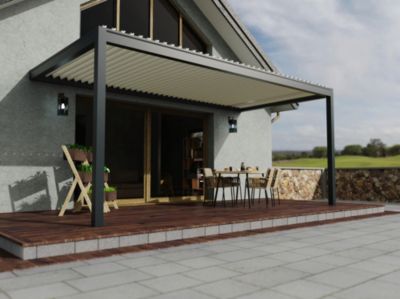 Pergola bioclimatique adossée motorisée aluminium Oviedo gris 6 x 3 m