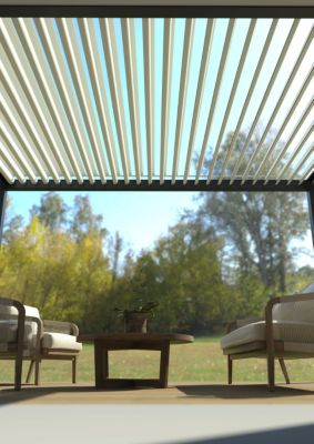 Pergola bioclimatique adossée manuelle aluminium Salto 4 21 x 3 08 m gris anthracite