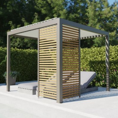 Paroi ajourée aluminium gris taupe RAL 7039 et aspect bois pour pergola Salto Alumin'home l.96 x H.235 cm