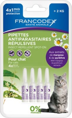 Pipette antiparasitaire et insectifuge, lot de 4, pour chat, Francodex