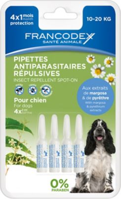 Pipette répulsive insectifuge pour chien de 10 à 20kg (4 pipettes)