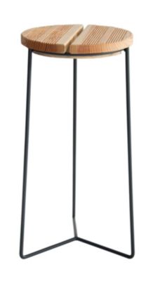 Sellette industrielle haute fer rond plateau bois 61 x 30 cm LOUIS MOULIN
