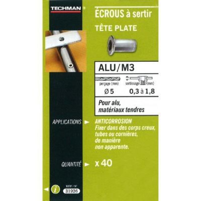 ECROU A SERTIR ALU T. PL M3 40 Techman
