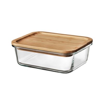 Boîte rectangulaire en verre avec couvercle hermétique en bambou 0,44 L