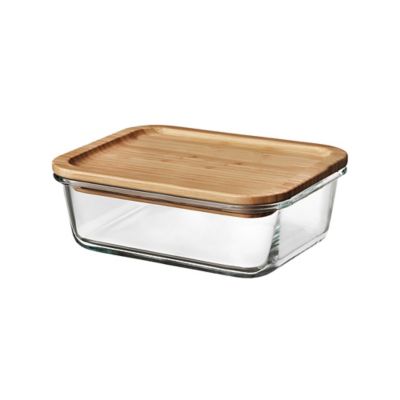 Boîte rectangulaire en verre avec couvercle hermétique en bambou 0,8 L