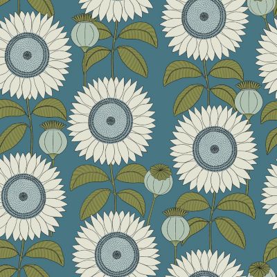 Papier peint vinyle intissé Cuisines & Bains Lutece mat et satiné tournesol, fleurs bleu, vert l.100