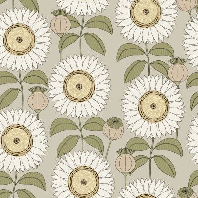 Papier peint vinyle intissé Cuisines & Bains Lutece mat et satiné tournesol, fleurs beige rosé, taup
