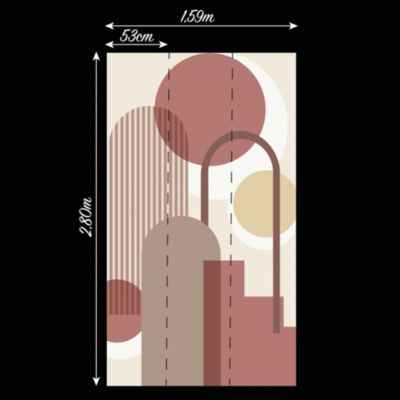 Papier peint panoramique intissé Arty Lutece mat et satiné néo abstract, arrondi, arches beige, roug