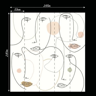 Papier peint panoramique intissé Arty Lutece mat et satiné visage, portrait blanc, beige, rouge l.14