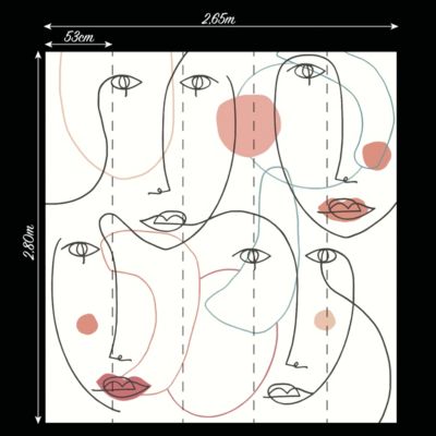 Papier peint panoramique intissé Arty Lutece mat et satiné visage, portrait blanc, rouge, terra l.14