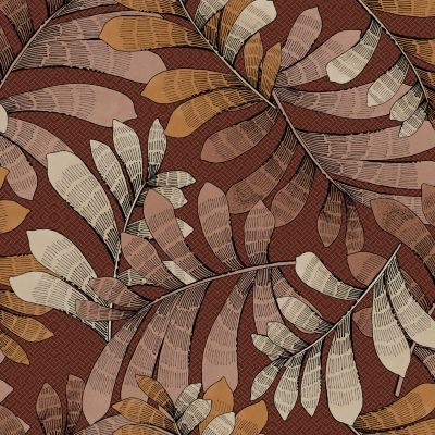 Papier peint vinyle intissé Villa Rosalie Lutece mat et satiné feuilles bordeaux, rouge, orange, bei