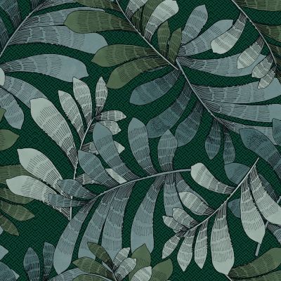 Papier peint vinyle intissé Villa Rosalie Lutece mat et satiné feuilles vert, bleu pétrole, bleu l.1