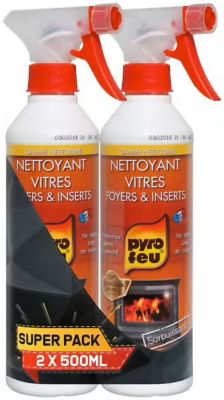 Nettoyant vitres, foyers et inserts en flacon de 500 ml vendu par 2 - Pyrofeu