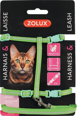 Kit sellerie pour chat avec harnais réglable et laisse vert