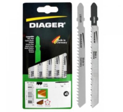 Diager Lames de scie sauteuse hcs pour bois et plastiques L001W5 5 lames 100 / 75 mm Fraisée 8 5 tpi 3 mm 'T' Coupe rapide