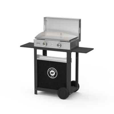 Plancha gaz La Plancha inox sur chariot noir avec couvercle
