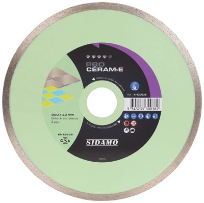 Disque diamant pour meuleuse PRO CÉRAM E 200 mm cérame faïence Sidamo