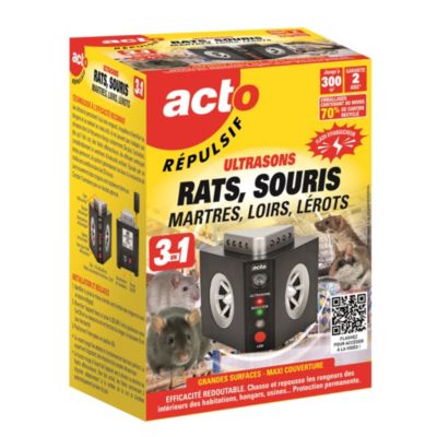 Répulsif ultrasons 3 en 1 ACTO 300 m² Maxi couverture & grand angle rats Loirs Lérots - vue 2
