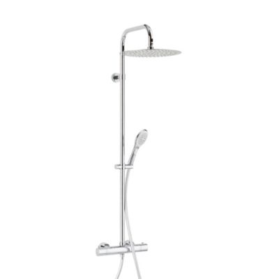 Colonne de douche thermostatique anti-brà»lure avec pomme de tête ronde  douchette et flexible  chrome  Valentin Opium