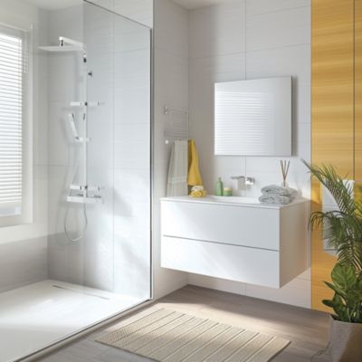 Colonne de douche thermostatique avec tablette  pomme de tête  douchette et flexible  chrome  Valentin Touareg