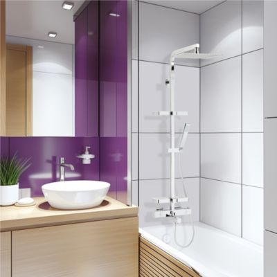 Colonne bain douche thermostatique avec tablettes  pomme de tête  douchette et flexible  chrome  Valentin Touareg