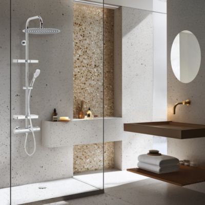 Colonne de douche thermostatique avec tablettes  pomme de tête large  douchette et flexible  chrome  Valentin Opium