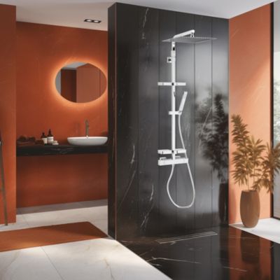 Colonne de douche thermostatique avec tablettes  pomme de tête  douchette et flexible  chrome  Valentin Touareg