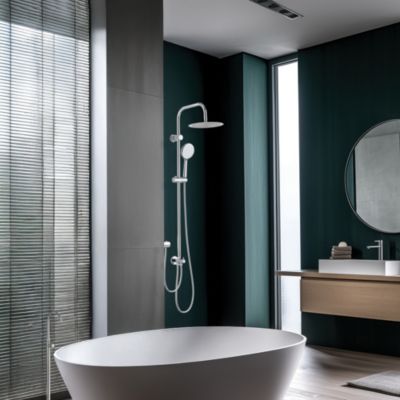 Colonne de douche classique à  raccorder sur robinetterie avec pomme de tête  douchette et flexible  chrome Valentin Classic