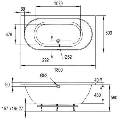 Baignoire Effusion 180 x 80 cm sans tablier Valentin