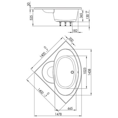 Baignoire d'angle 140 x 140 cm Aiguebelle sans tablier Valentin