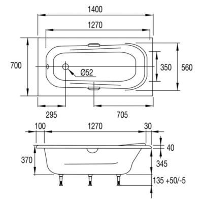 Baignoire Akimbo 140 x 70 cm sans tablier Valentin