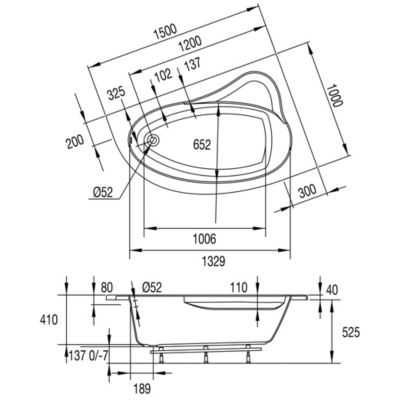 Baignoire asymétrique d'angle droit Colombia 150 x 100 cm Valentin + tablier