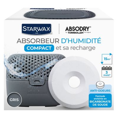 Absorbeur d'humidité compact 15m² gris + 1 tablette 500g Starwax