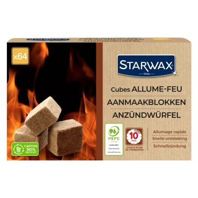 Allume-feu cubes pour barbecue et cheminée, 64 cubes allumage rapide Starwax - Starwax