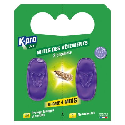 2 crochets anti-mites en gel pour vêtements K.PRO VERT senteur lavande