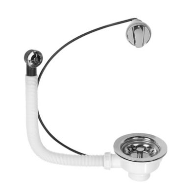 Bonde à panier pour évier 90mm avec trop-plein et commande à câble Wirquin