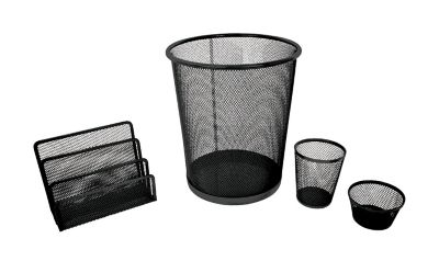 Set de bureau en métal Mesh coloris noir 4 pièces