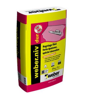 Ragréage fibré autolissant de sols P4R FIBRE WEBER.NIV DUR Sac de 25 Kg