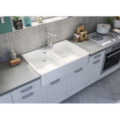 Évier timbre d'office de cuisine à poser 2 bacs Office Cooke & Lewis céramique blanc - Cooke Et Lewis