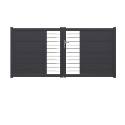 Portail Jardimat aluminium Perigueux gris 7016 sablé - 300 x h.144 5 cm