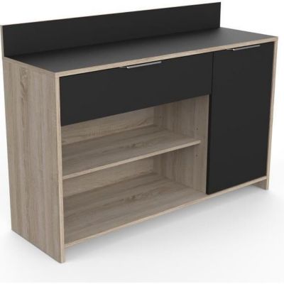 MIKE Buffet de cuisine L 123cm - Decor chene brut et noir
