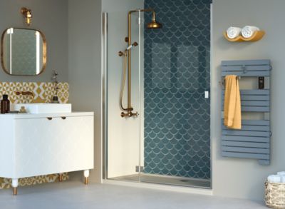 Sèche-serviettes électrique à  inertie fluide Sauter Asama connectable bleu gris 500W