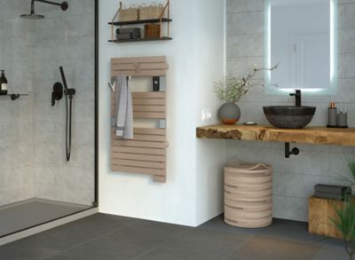 Sèche serviettes électrique à inertie fluide Sauter Asama connectable cappuccino 500W + soufflerie 1000W - Sauter