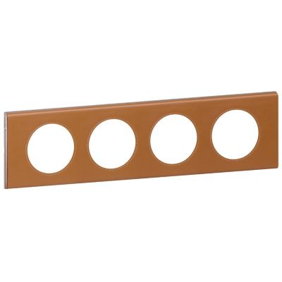 LEGRAND Plaque de finition quadruple  C&eacute;liane mati&egrave;re cuir caramel