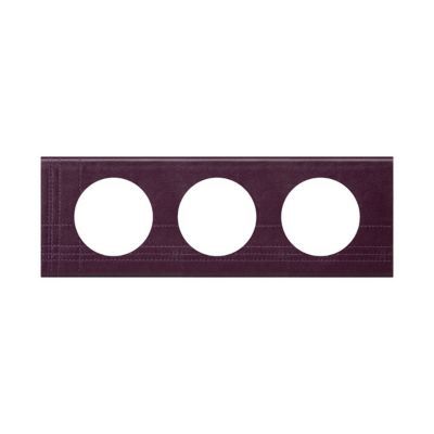 Plaque de finition triple Legrand Céliane matière cuir pourpre couture